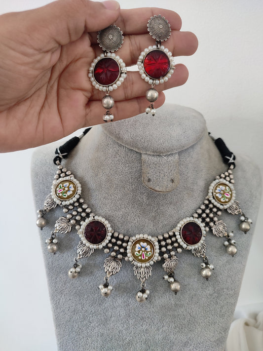 Mukti stone necklace set with earrings