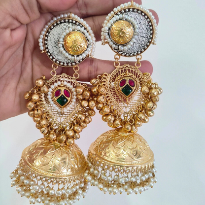 Designer Gold Finish Brass Kundan Slightly Heavy and Long Earrings