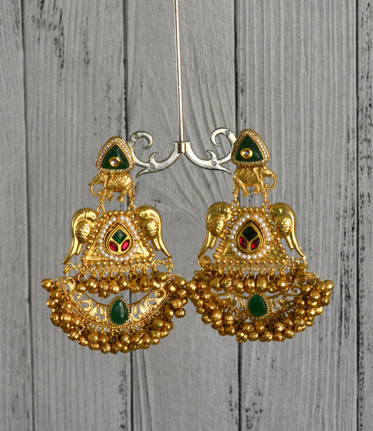 Gold finish Brass Designer Kundan Earrings