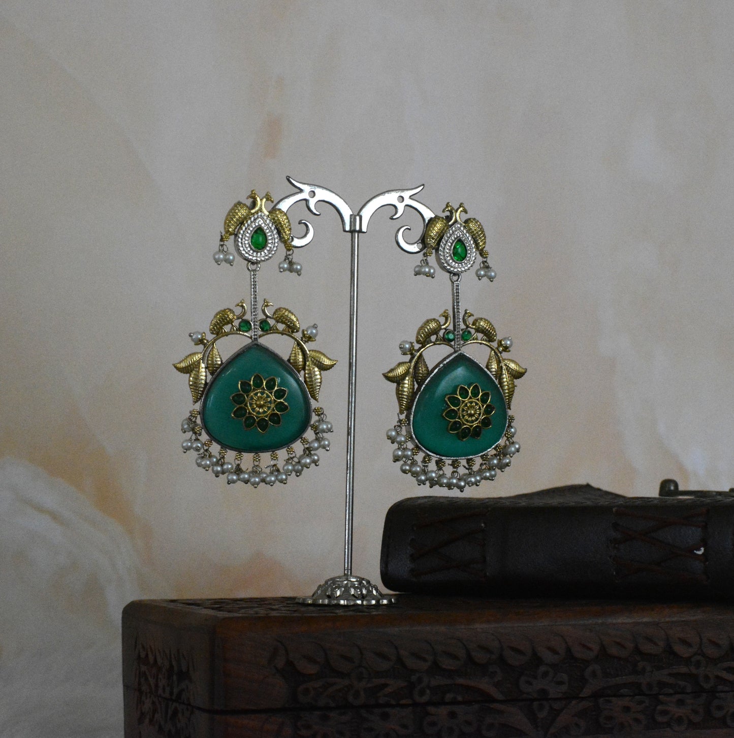 Peacock Stone Kundan Designer Earrings