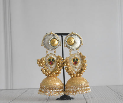 Designer Gold Finish Brass Kundan Slightly  Heavy and Long Earrings