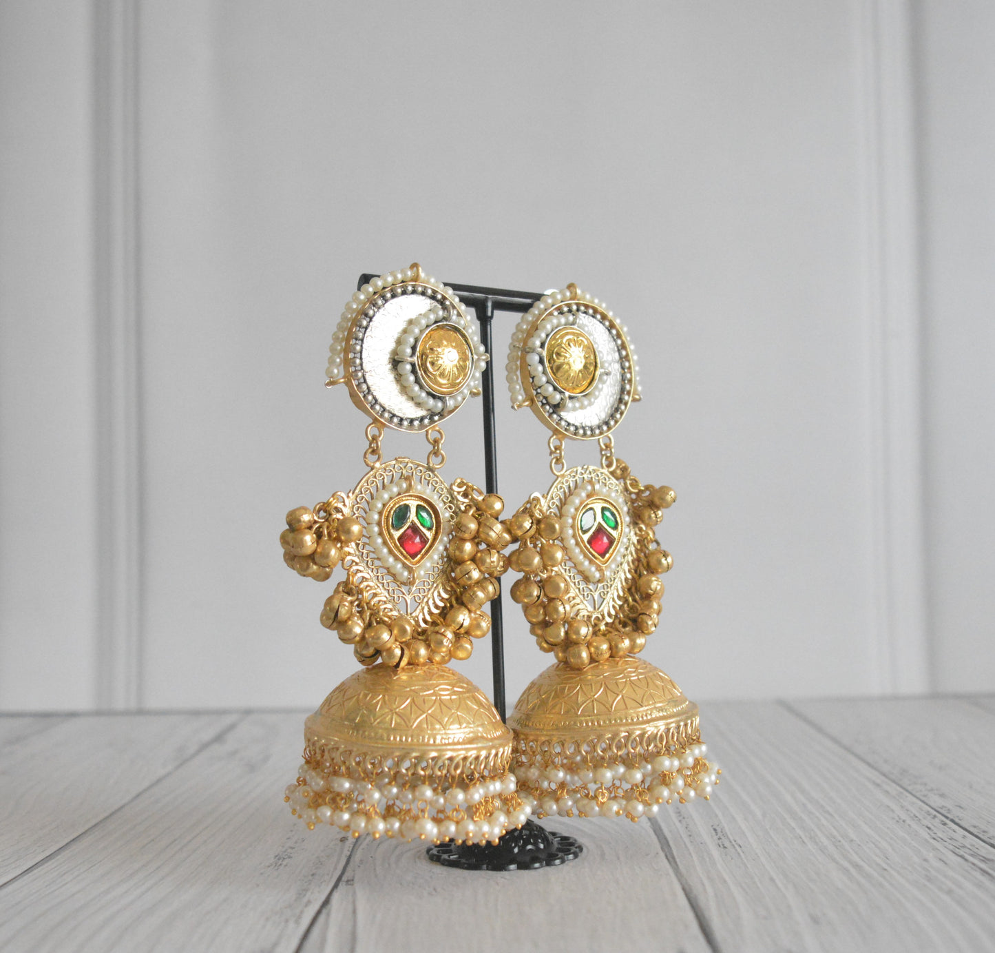 Designer Gold Finish Brass Kundan Slightly  Heavy and Long Earrings