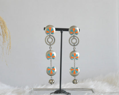 Handpainted Long Lightweight Brass Earrings