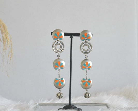 Handpainted Long Lightweight Brass Earrings