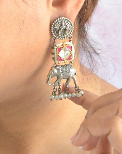 Gajraj Kundan stone designer brass earrings