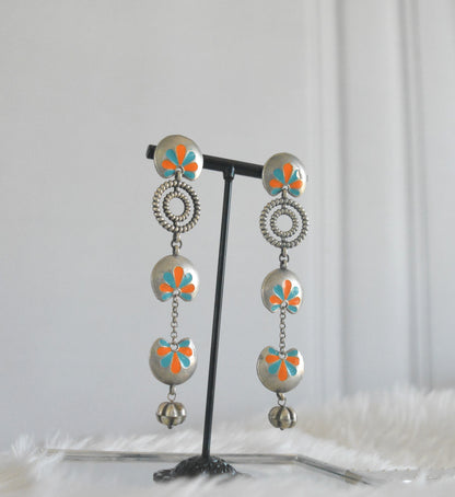 Handpainted Long Lightweight Brass Earrings