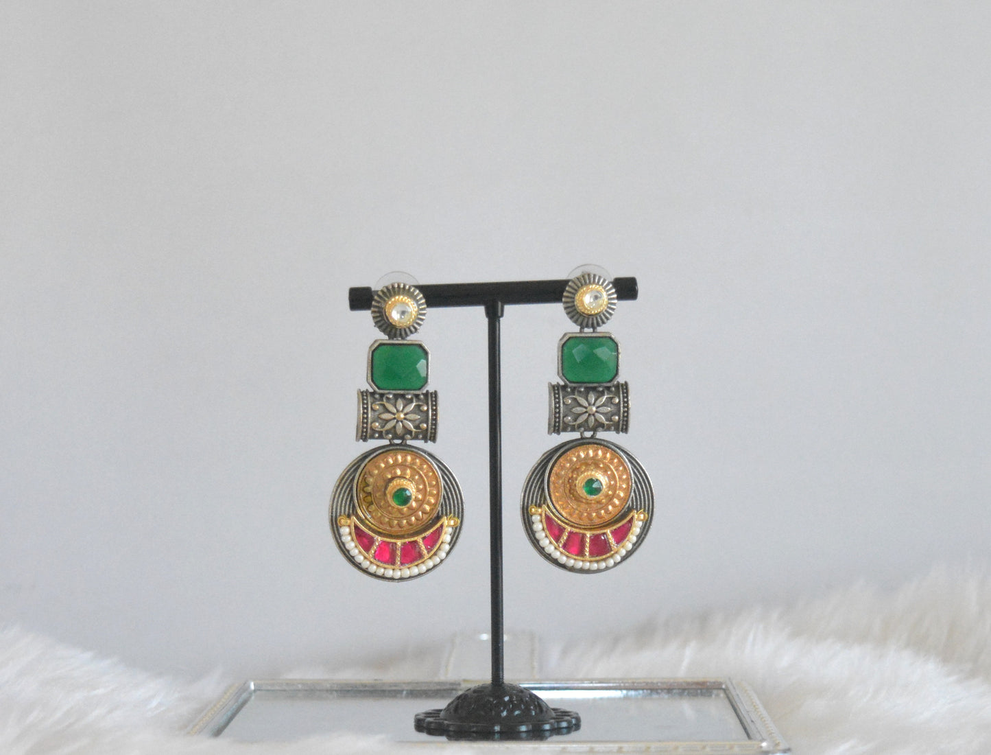 Pachi Kundan Stone Earrings- Green