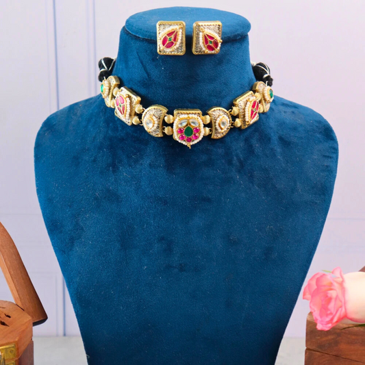 Designer Pachi Kundan Necklace Set with Stud Earrings