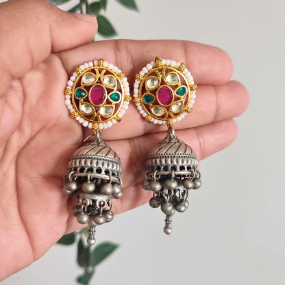 Poonam Designer Kundan Stud Brass Jhumki