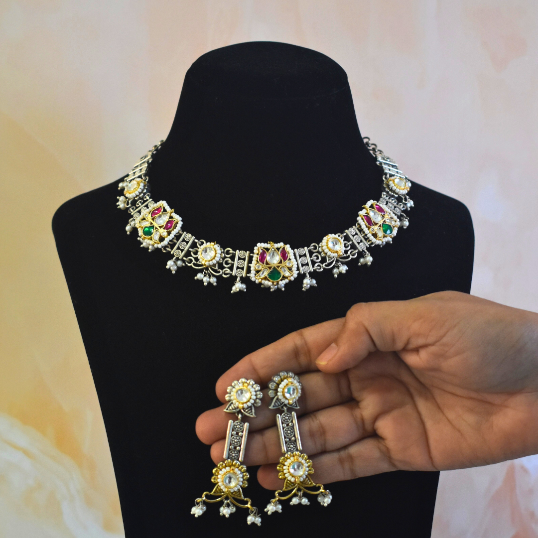 Pachi Kundan Necklace Set with Stud Drop Earrings