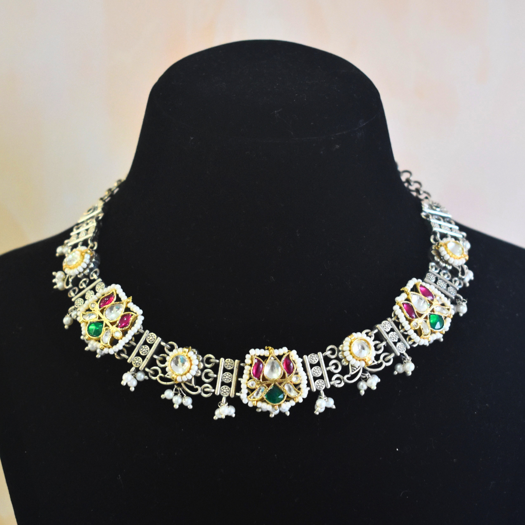 Pachi Kundan Necklace Set with Stud Drop Earrings