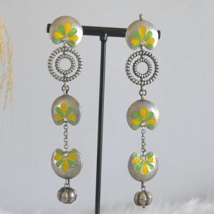 Handpainted Long Brass Lightweight Earrings