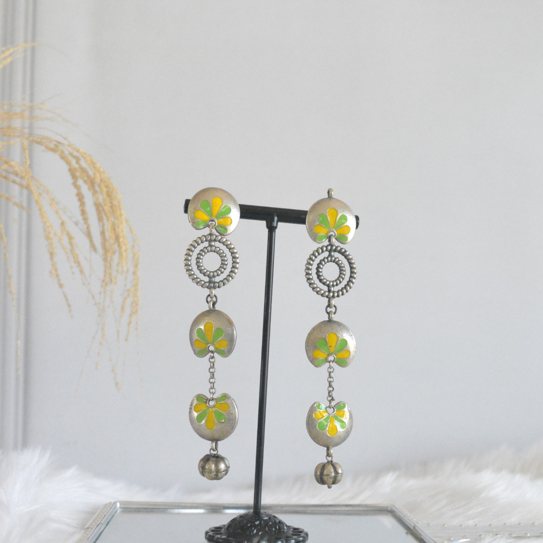 Handpainted Long Brass Lightweight Earrings