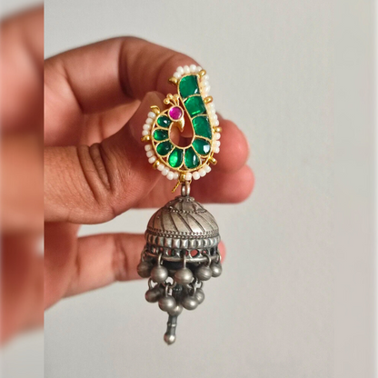 Saaj Kundan Stud with brass Jhumkas