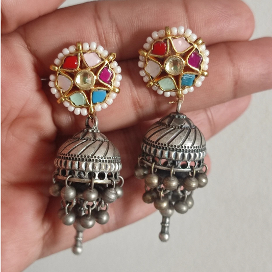 Saaj kundan faux pearl stud brass earrings