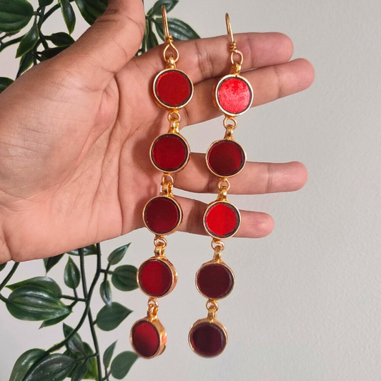 Rista glossy red glass and gold polish drop long earrings