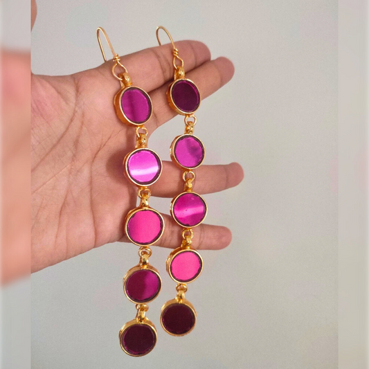 Rista glossy pink glass and gold polish drop- long earrings