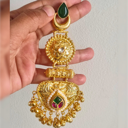 Mona Designer Pachi Kundan Brass Gold finish Long Earrings