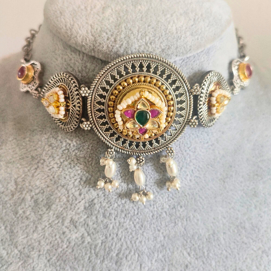 Sunaina Brass and Kundan work choker set