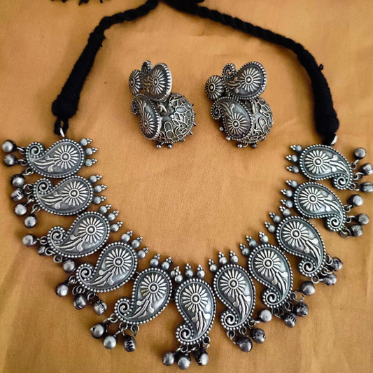 Amulya Flower Petal Silver Lookalike Necklace