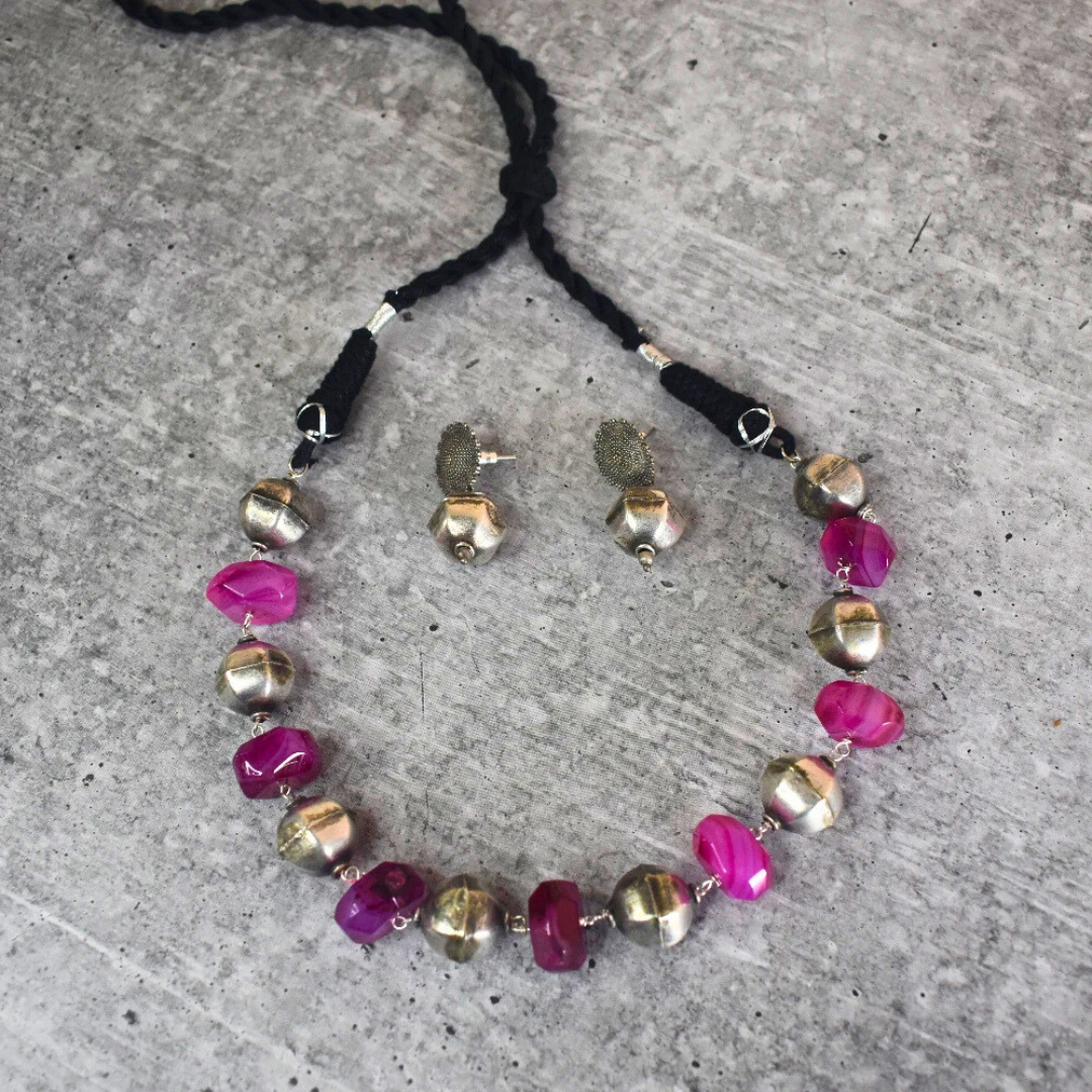 Agate Stone Necklace With Earrings