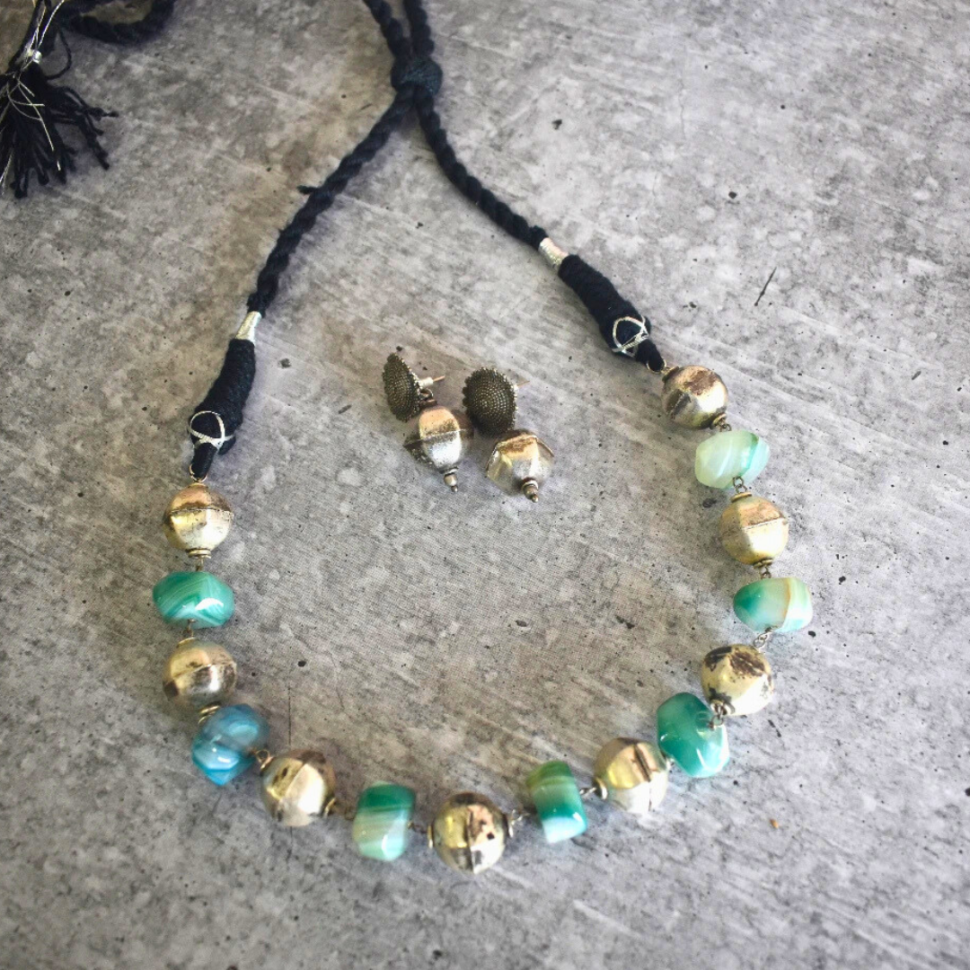 Agate Stone Necklace With Earrings