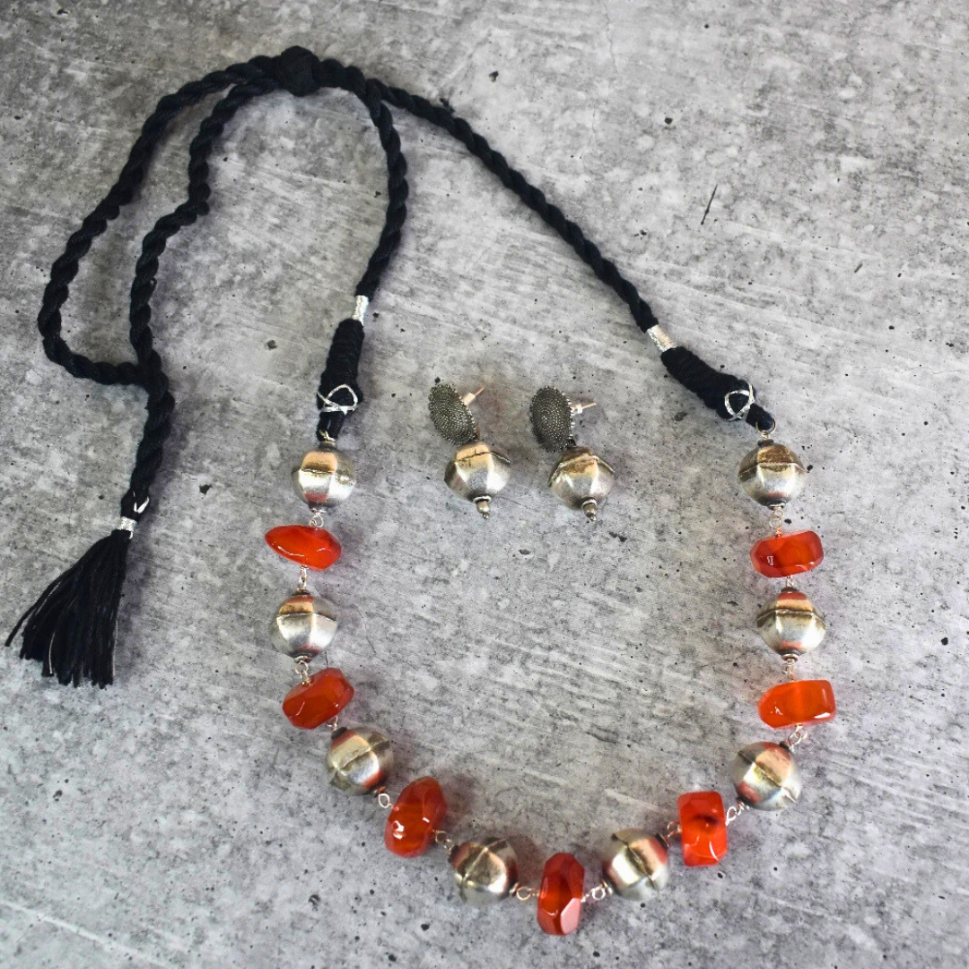 Agate Stone Necklace With Earrings