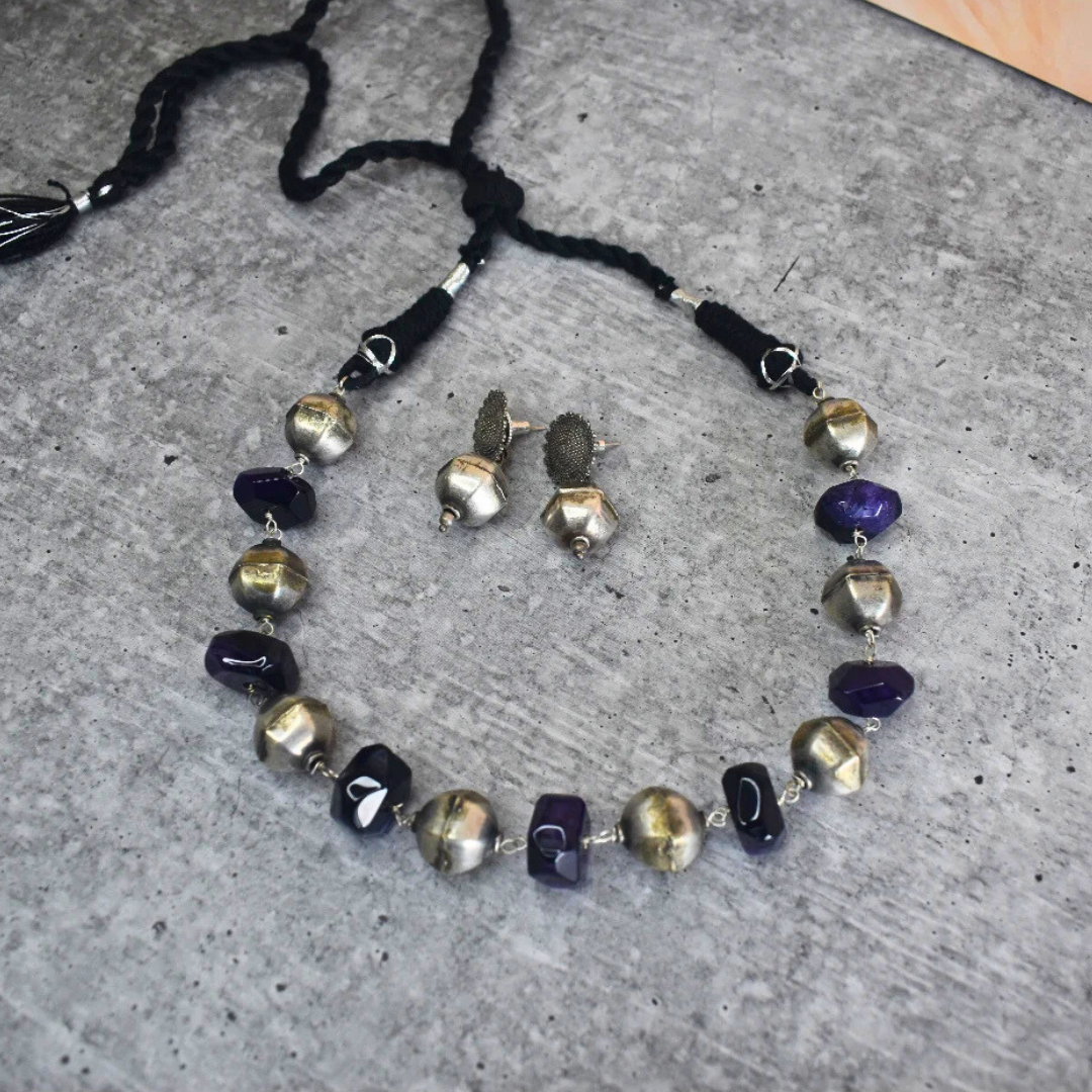 Agate Stone Necklace With Earrings