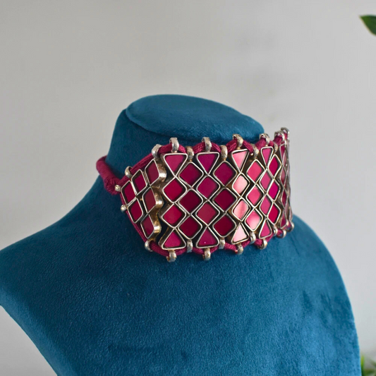 Subana Pink Glass Choker Necklace