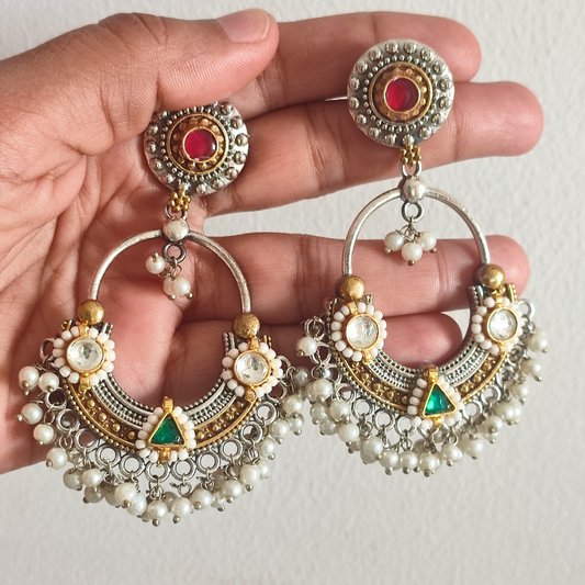 Pachi Kundan Chandbali Earrings