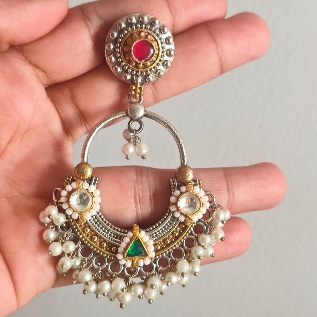 Pachi Kundan Chandbali Earrings