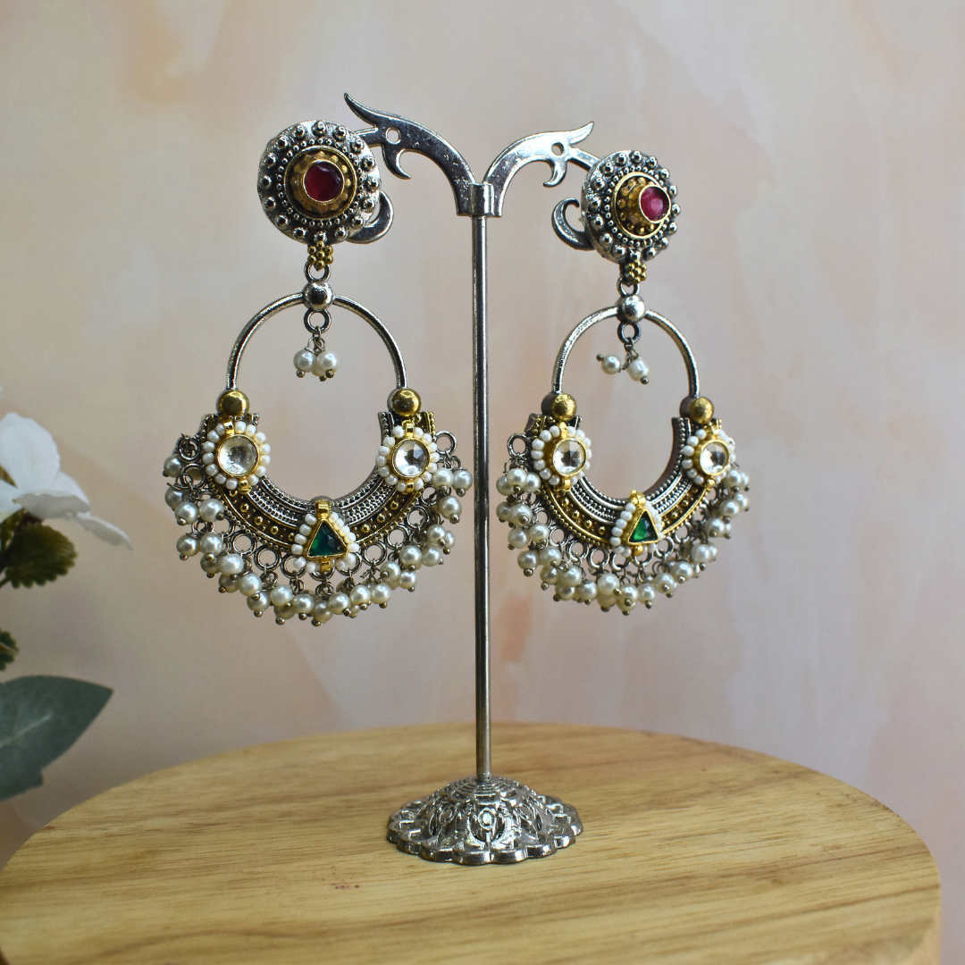 Pachi Kundan Chandbali Earrings