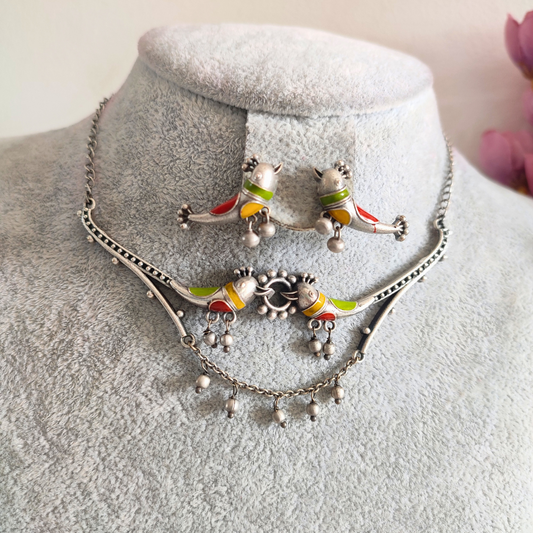 Chidiya Necklace Set With Chidiya Fishhook Earrings, Ring and Nose Ring