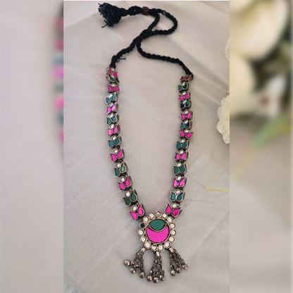 Ashia Teal green, pink and white Glass Necklace