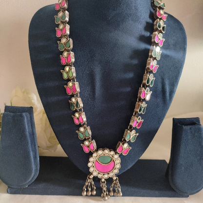 Ashia Teal green, pink and white Glass Necklace